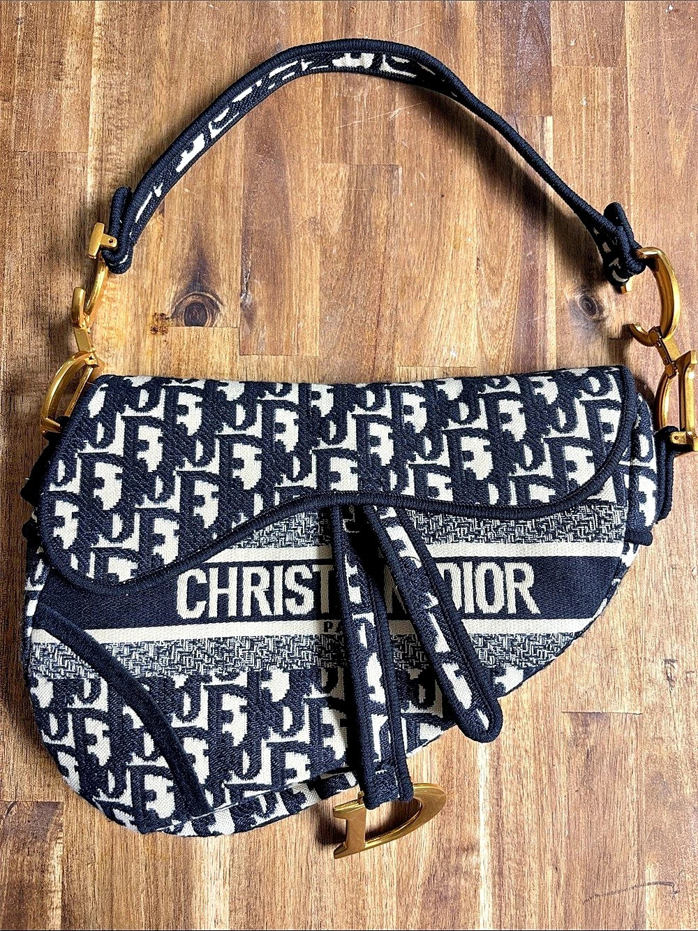 Christian Dior Oblique Saddle Bag with Strap Dior Oblique Black & White